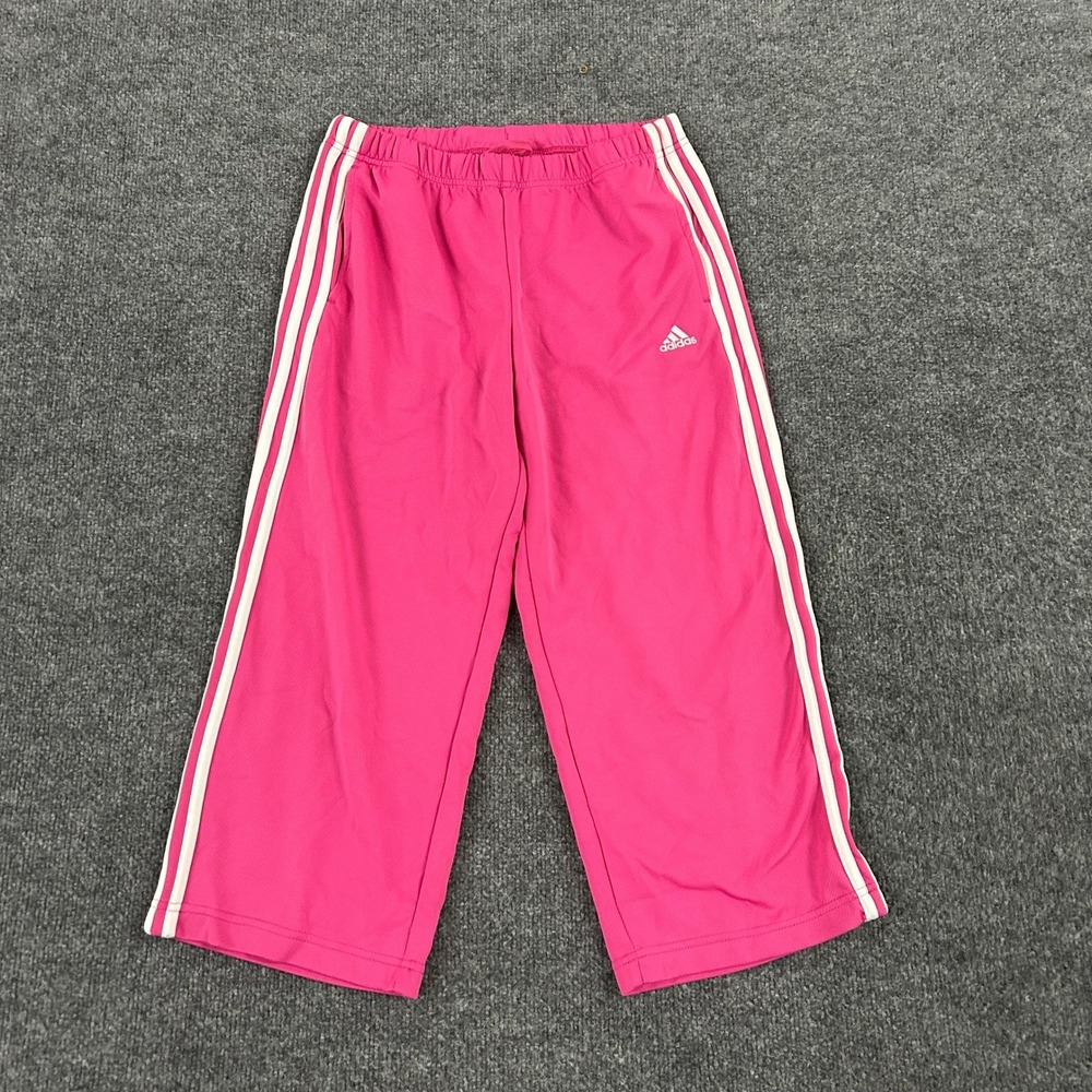 Adidas Athletic Pants Womens Size S Pink Climalite 3-Stripe Cropped Track Jogger